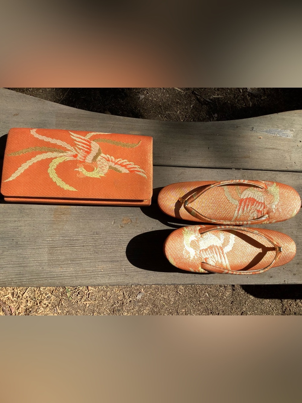 Vintage Showa Era 1960s Japanese Kimono Metallic Embroidery Clutch & Zori Shoes